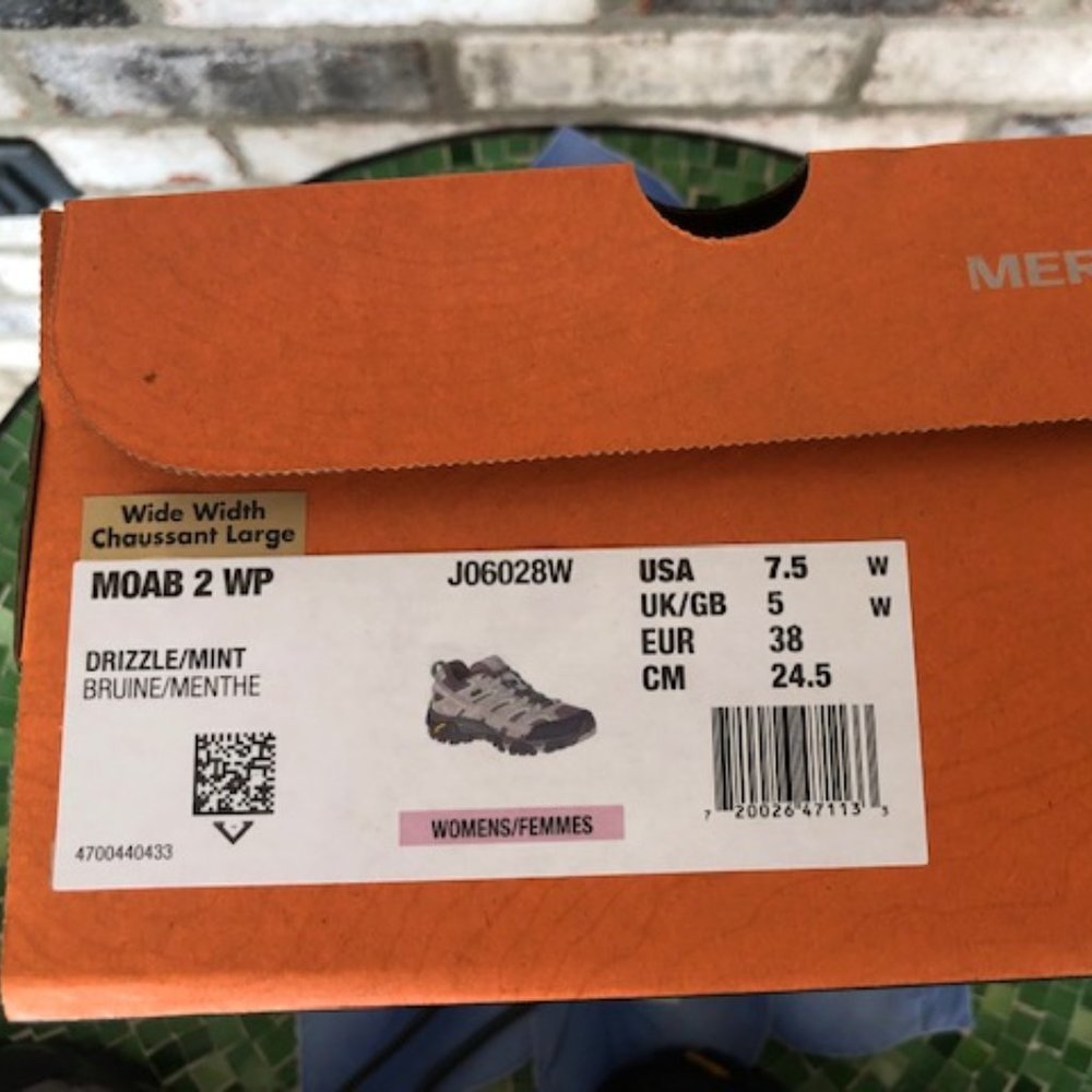 MERRELL MOAB 2 WATERPROOF HIKING SHOE DRIZZLE/MINT 7.5 W - Picture 13 of 14